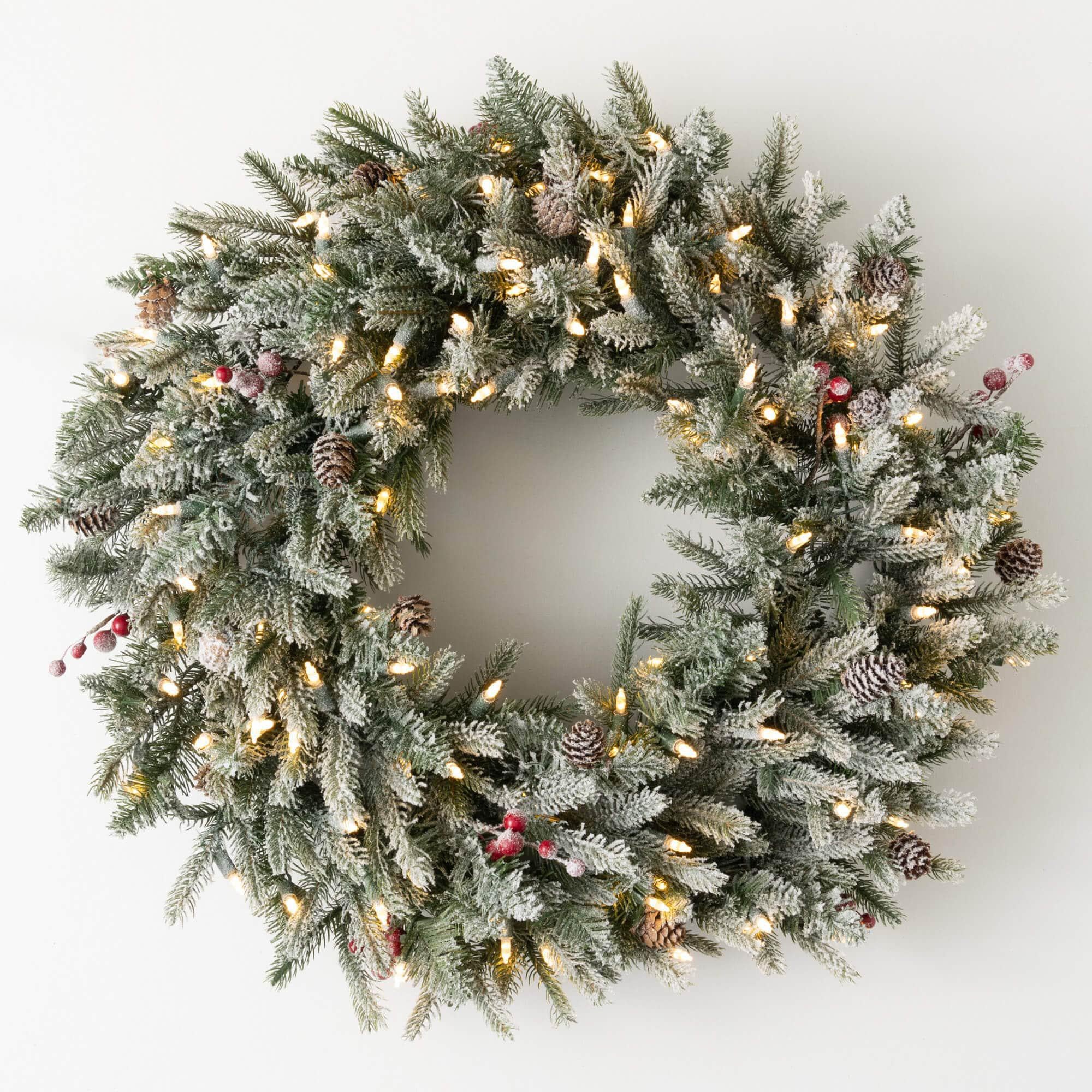 Pre-lit Frosted Pine Wreath